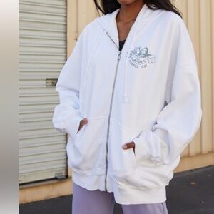 Brandy Melville White Zip-Up Hoodie